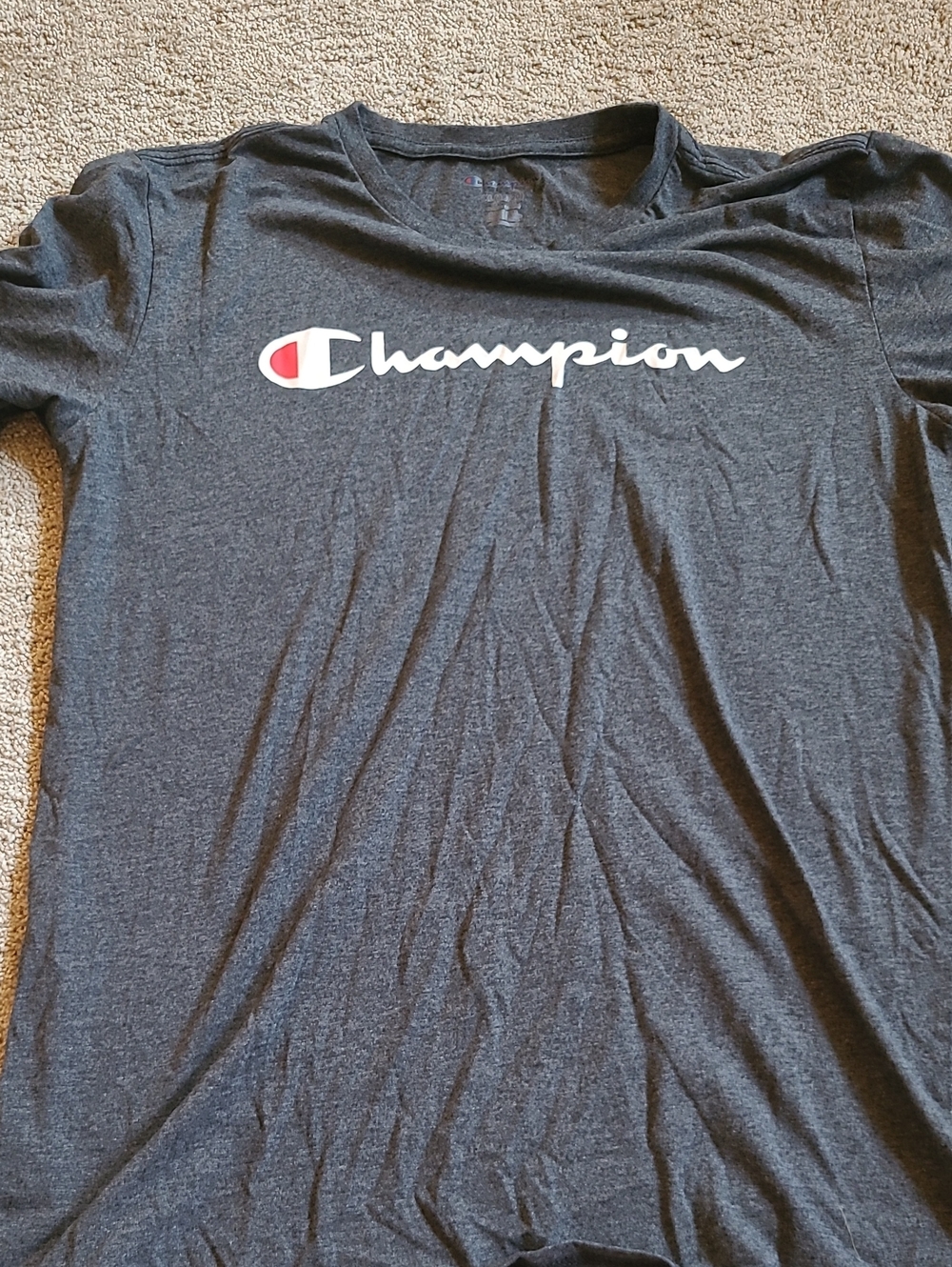 Champion Boy's Dark Gray Short Sleeve Logo Tee with Red Accent